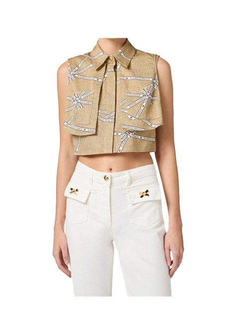 Camicia Elisabetta Franchi donna CA12552E2 BE1 paglia burro taglio boxy con pettorina ELISABETTA FRANCHI | Camicie | CA12552E2BE1